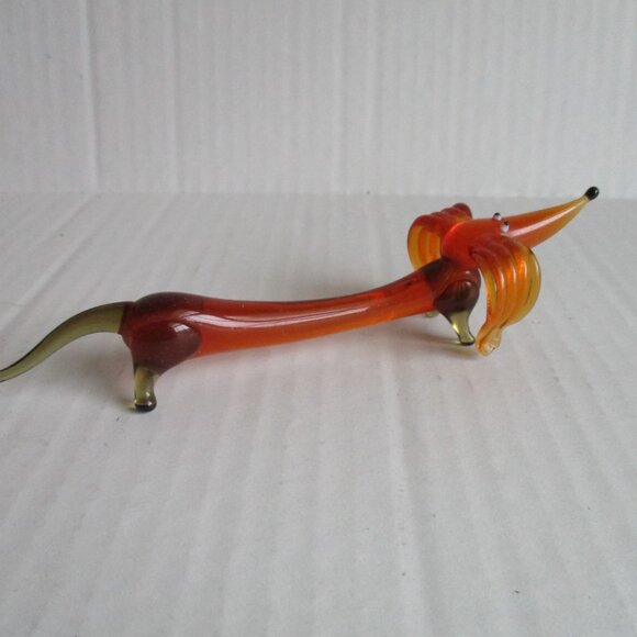 *Adorable! Dachshund Blown Glass Art Sculpture Amber Burnt Orange Tones - Picture 3 of 5